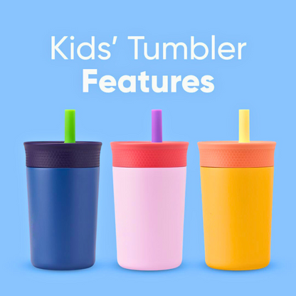 12oz Kids Insulated Tumbler | Spill-Resistant Flexible Straw | Safety Hydration Bottle