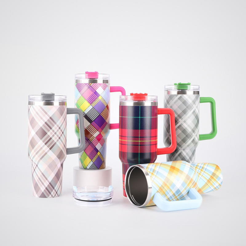 Vibrant Patterned Car Mug | 40oz Double-Wall with Handle | Customized Print Bulk