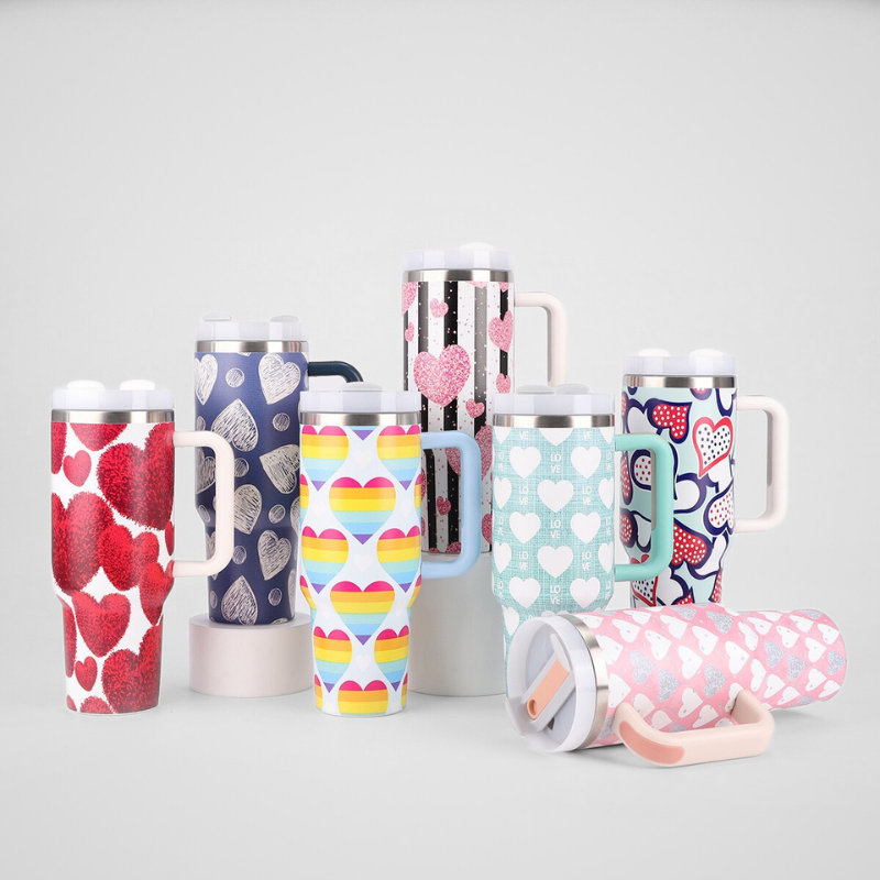 Vibrant Patterned Car Mug | 40oz Double-Wall with Handle | Customized Print Bulk