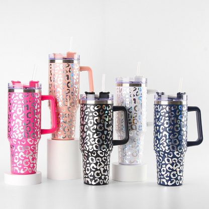 40oz Holographic Leopard Car Tumbler | Double-Wall Vacuum Steel | Premium Trendy Drinkware