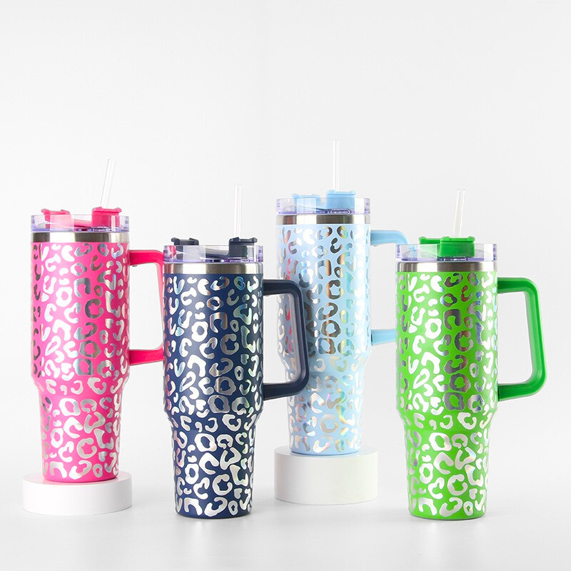 40oz Holographic Leopard Car Tumbler | Double-Wall Vacuum Steel | Premium Trendy Drinkware