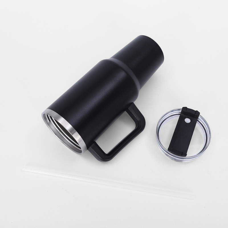 40oz Auto Beverage Cup | Integrated Soft-Touch Handle | Double-Wall Vacuum Insulated