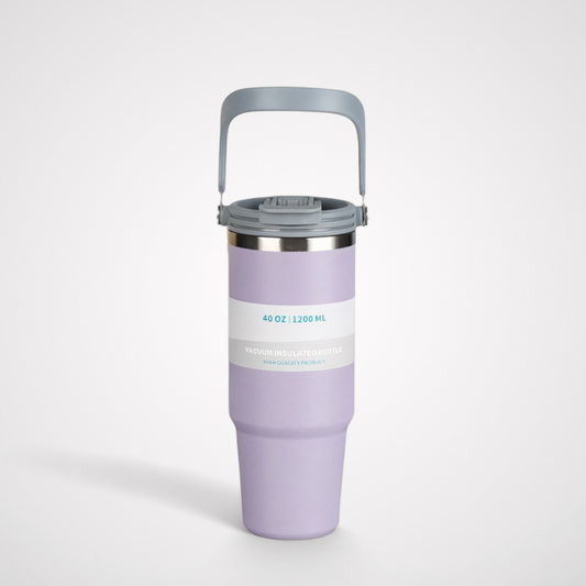 Ergonomic Insulated Car Mug | 40oz Double-Wall with Lid | Road Trip Bulk