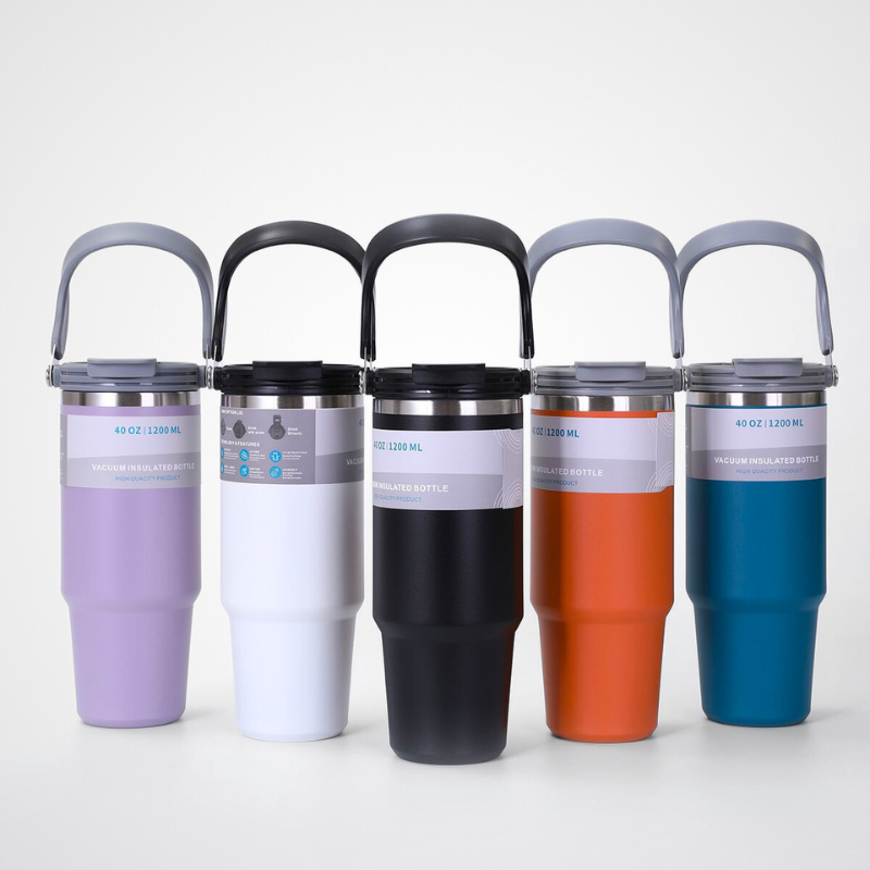 Ergonomic Insulated Car Mug | 40oz Double-Wall with Lid | Road Trip Bulk