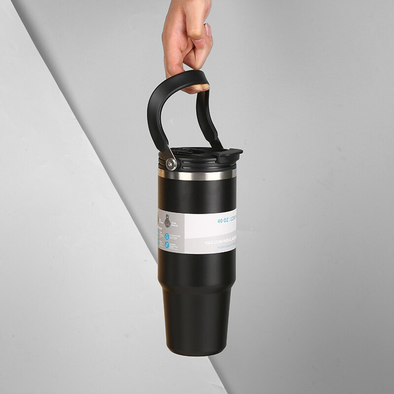 Ergonomic Insulated Car Mug | 40oz Double-Wall with Lid | Road Trip Bulk