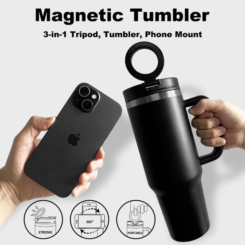 40oz MagSafe Travel Tumbler | Built-in Magnetic Phone Mount Handle | Active Lifestyle Cup