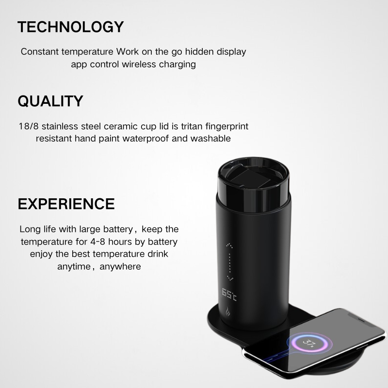 Deluxe Smart Coffee Flask | Wireless Charging Base | High-End Tech Wholesale