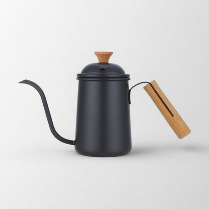 Chic Gooseneck Drip Kettle | 650ml Matte Black with Wooden
