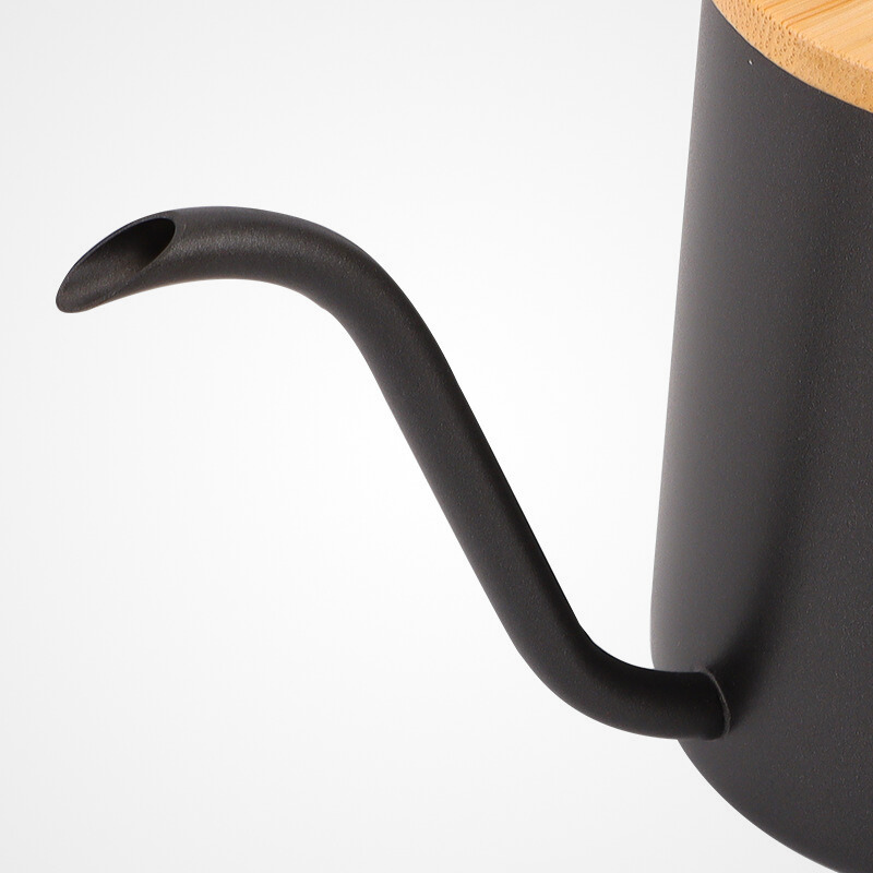 Eco-Luxury Gooseneck Kettle | 350ml Matte Teflon with Natural Bamboo Lid | Pour-Over Pot