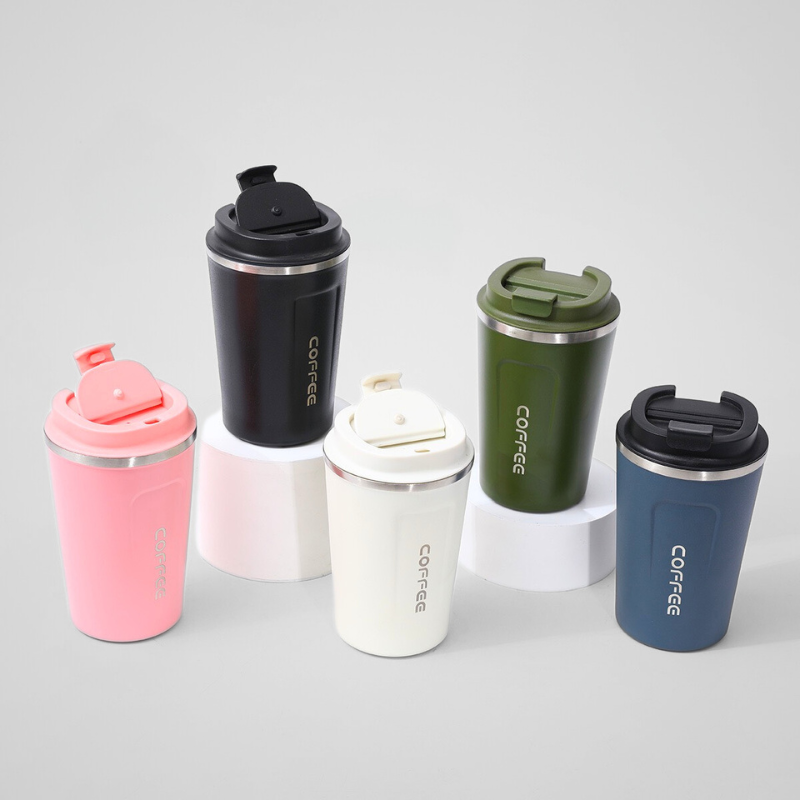 Modern Desk Coffee Mug | 13oz-18oz Double-Wall Vacuum | Cafe Branding Bulk