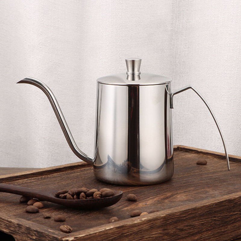 Precision Gooseneck Drip Kettle | 350ml Silver Mirror Polish | Professional Pour-Over Pot