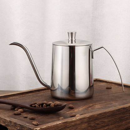 Precision Gooseneck Drip Kettle | 350ml Silver Mirror Polish | Professional Pour-Over Pot