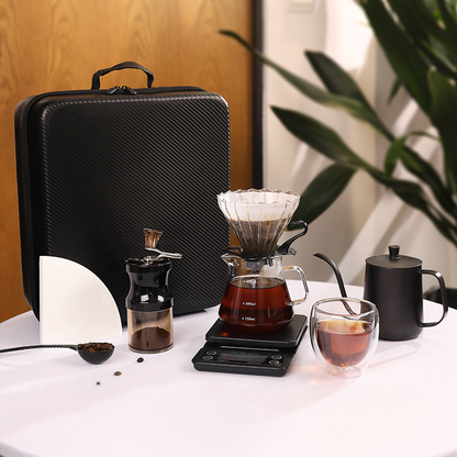 Camping Pour-Over Coffee Gift Set | Manual Grinder & Gooseneck Kettle | Outdoor Barista Kit