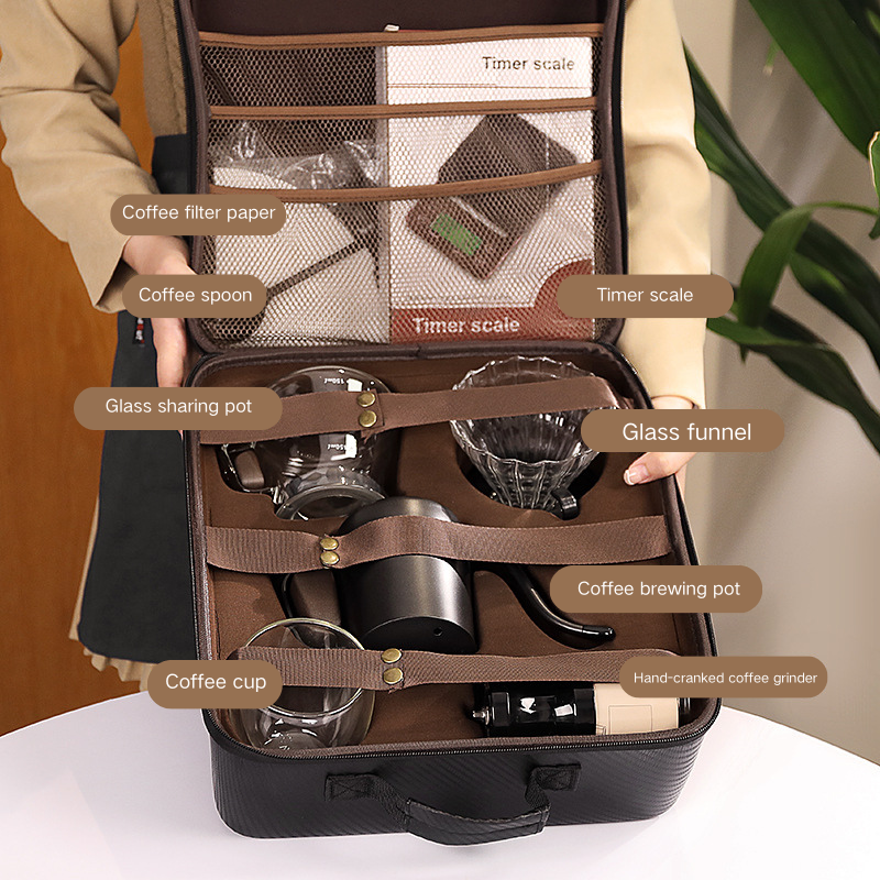 Camping Pour-Over Coffee Gift Set | Manual Grinder & Gooseneck Kettle | Outdoor Barista Kit