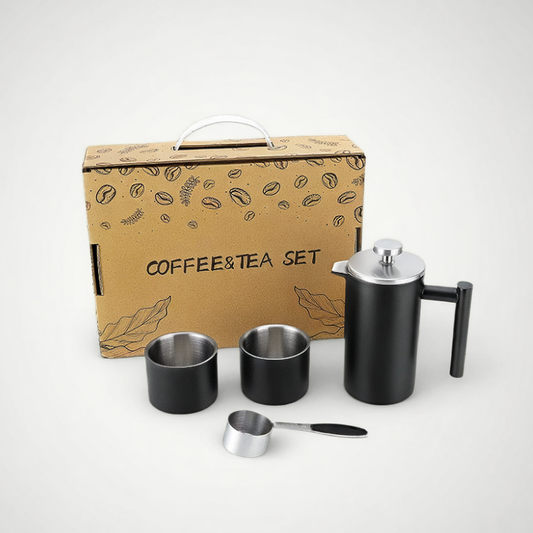 Luxury French Press Coffee Gift Set | 350ml Press & Double-Wall Cups | Executive Gift Bulk