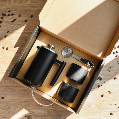 Luxury French Press Coffee Gift Set | 350ml Press & Double-Wall Cups | Executive Gift Bulk