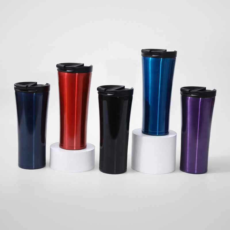 Clamshell Car-Friendly Travel Tumbler | 450ml Double-Wall Waist Cup | Daily Commute Bulk