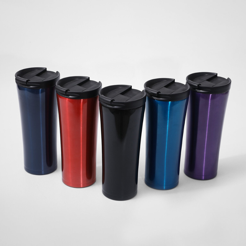Clamshell Car-Friendly Travel Tumbler | 450ml Double-Wall Waist Cup | Daily Commute Bulk