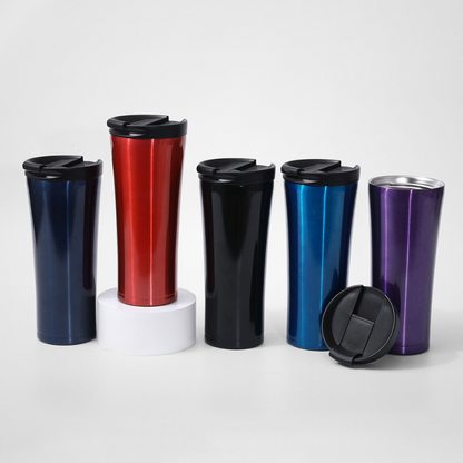 Clamshell Car-Friendly Travel Tumbler | 450ml Double-Wall Waist Cup | Daily Commute Bulk