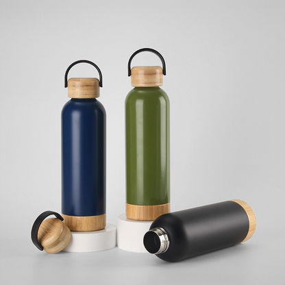 Minimalist Bamboo Base Hydration Flask | 500ml Double-Wall | Sustainable Wholesale