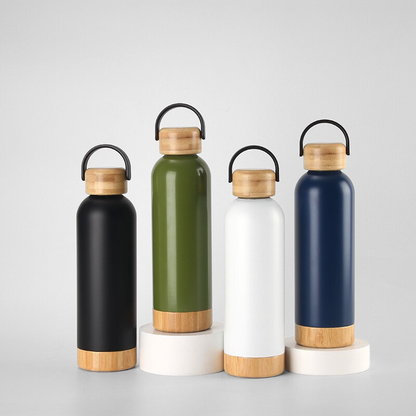 Minimalist Bamboo Base Hydration Flask | 500ml Double-Wall | Sustainable Wholesale