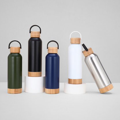 Minimalist Bamboo Base Hydration Flask | 500ml Double-Wall | Sustainable Wholesale