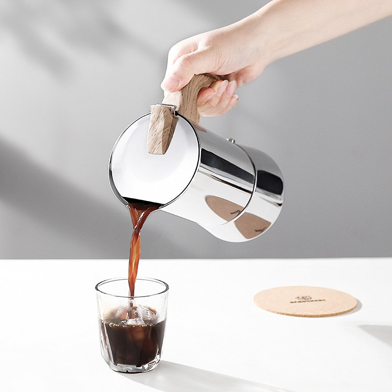 Classic Stovetop Espresso Moka Pot | Natural Beechwood Handle | SUS304 Coffee Maker