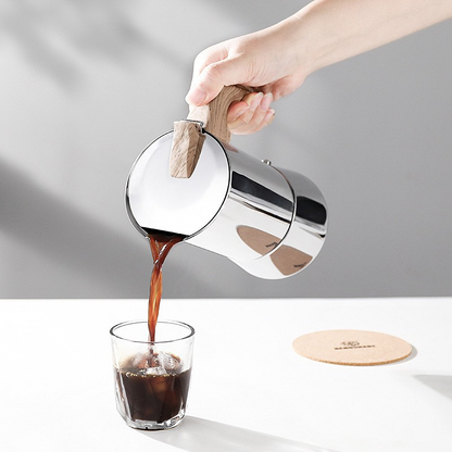 Classic Stovetop Espresso Moka Pot | Natural Beechwood Handle | SUS304 Coffee Maker