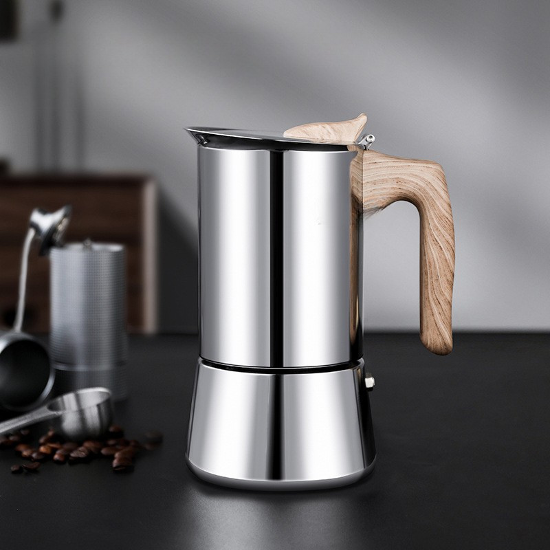 Classic Stovetop Espresso Moka Pot | Natural Beechwood Handle | SUS304 Coffee Maker