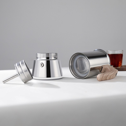 Classic Stovetop Espresso Moka Pot | Natural Beechwood Handle | SUS304 Coffee Maker