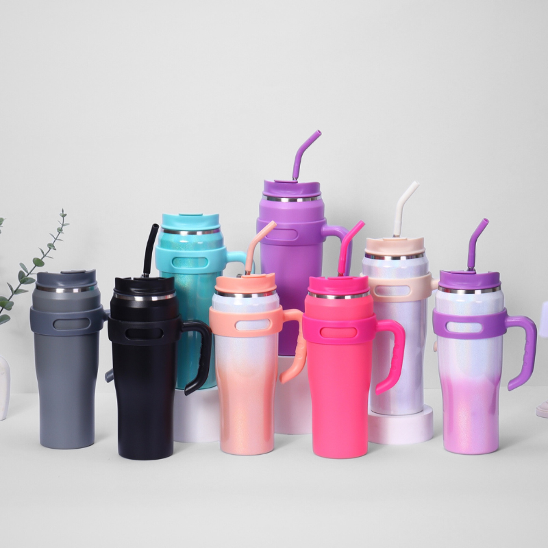 Vibrant Rainbow Travel Tumbler | 40oz Double-Wall with Handle | Trendy Bulk Gifting