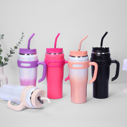 Vibrant Rainbow Travel Tumbler | 40oz Double-Wall with Handle | Trendy Bulk Gifting