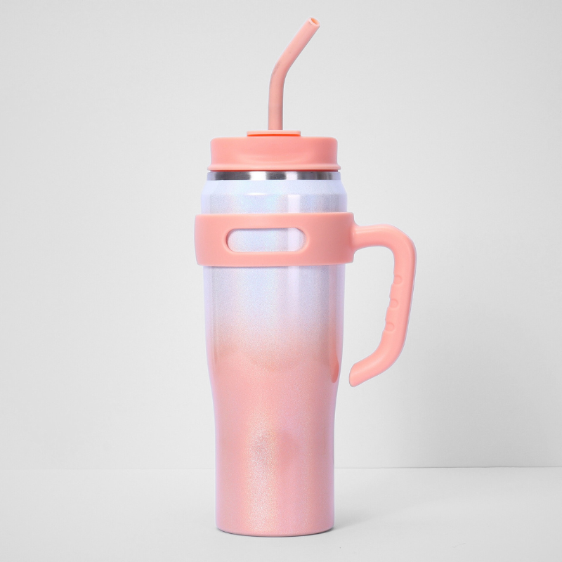Vibrant Rainbow Travel Tumbler | 40oz Double-Wall with Handle | Trendy Bulk Gifting