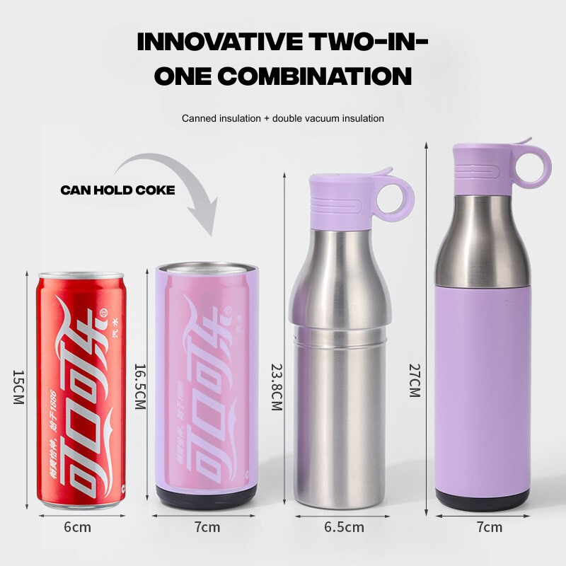 2-in-1 Insulated Can Cooler & Beverage Bottle | Flexible Gasket | Dual-Use Travel Thermo