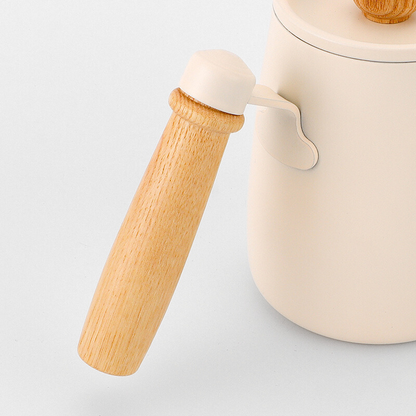 Chic Gooseneck Drip Kettle | 600ml Cream with Wooden Handle | Specialty Coffee Bulk