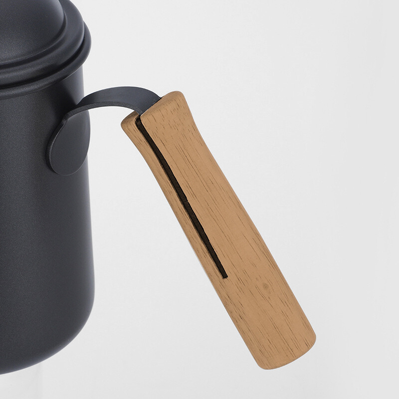 Chic Gooseneck Drip Kettle | 650ml Matte Black with Wooden