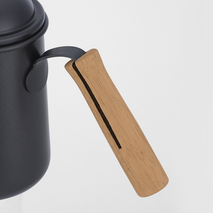 Chic Gooseneck Drip Kettle | 650ml Matte Black with Wooden