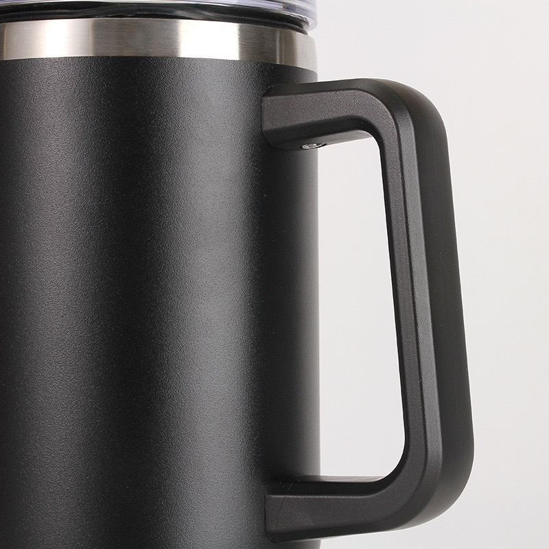 40oz Auto Beverage Cup | Integrated Soft-Touch Handle | Double-Wall Vacuum Insulated