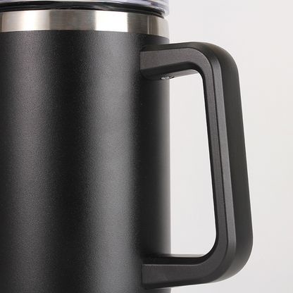 40oz Auto Beverage Cup | Integrated Soft-Touch Handle | Double-Wall Vacuum Insulated